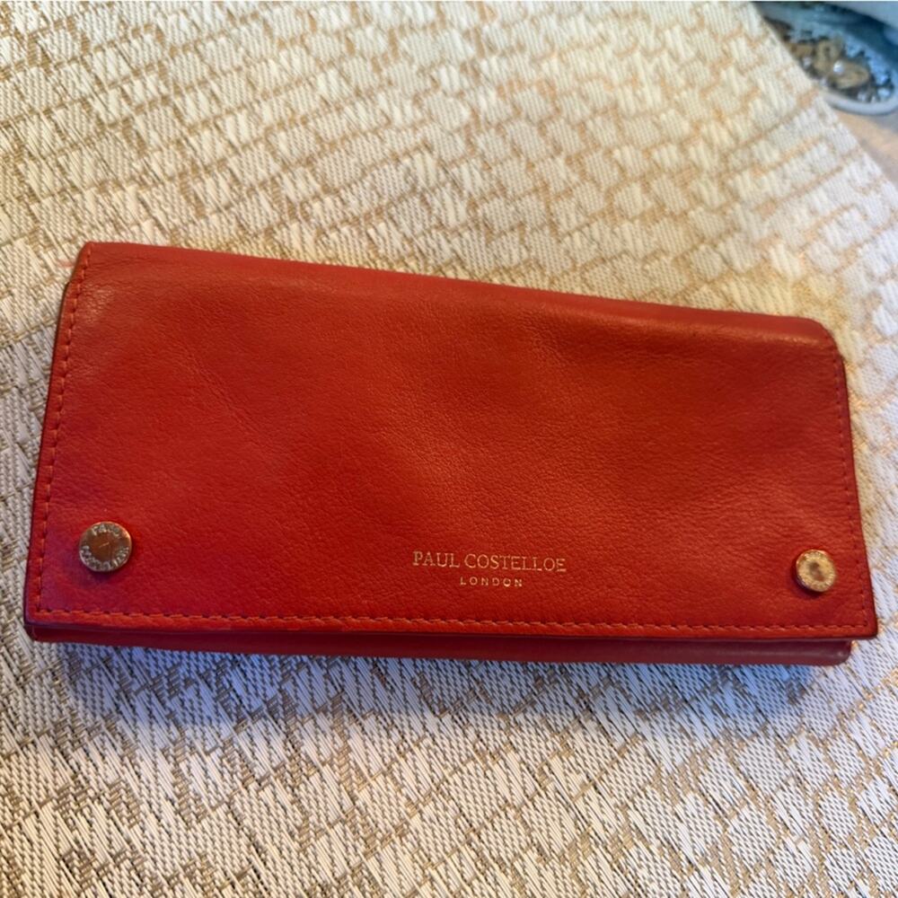 Gorgeous vintage Paul Costelloe London leather wallet in persimmon